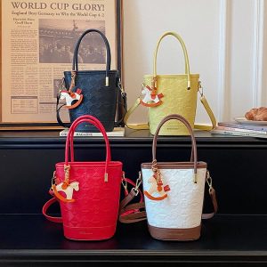 PU Bucket Bag with Print Zip Closure Handbag Shoulder Crossbody Bag Summer 2026