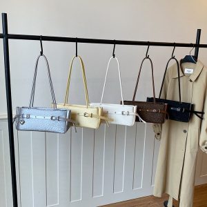 Women's One Shoulder Crossbody Handbag with Lock Closure Summer 2026 - White,Silver,Black,Light Yellow,Coffee - One Size