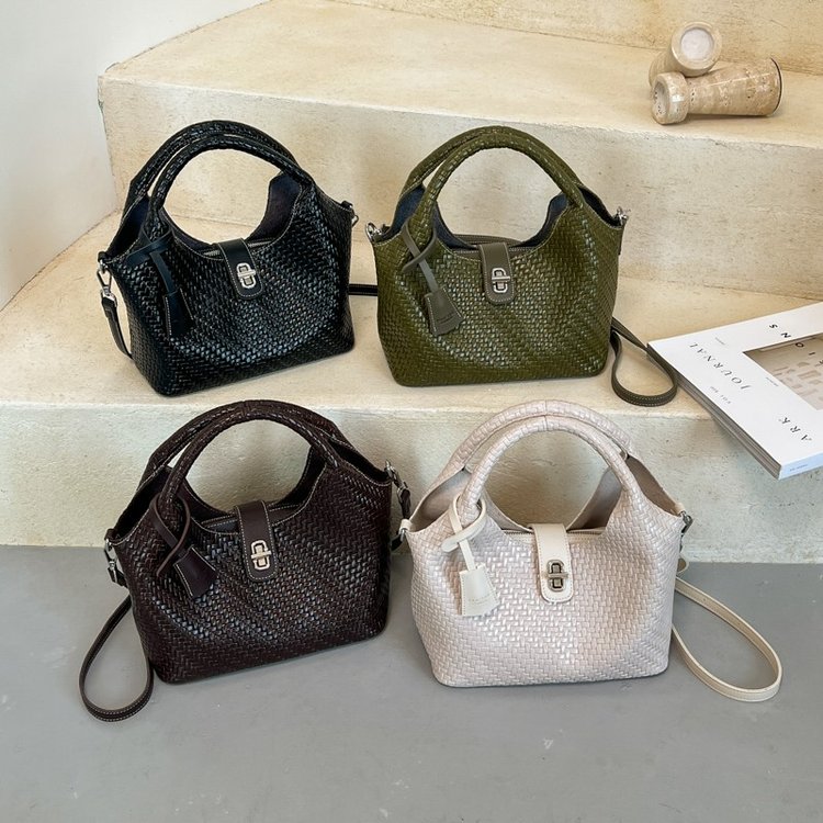 Women's One Shoulder Crossbody Handbag with Lock Closure - Summer 2026 - White,Black,Green,Coffee - One Size