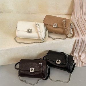 Women's One Shoulder Crossbody Bag with Lock Closure - Fall 2026 - White,Black,Khaki,Brown - One Size