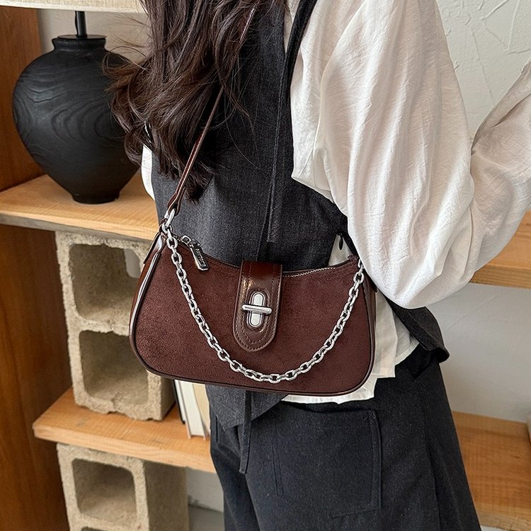 Women's One Shoulder Crossbody Bag with Lock Closure - Fall 2026 - Black,Coffee,Brown - One Size - Image 2