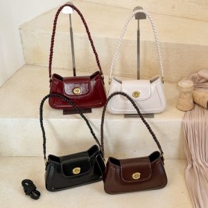 Women's One Shoulder Crossbody Handbag with Lock Closure - Fall 2026 - White,Black,Red,Brown - One Size